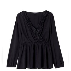 Torrid Lace Trim Babydoll Long Sleeve Blouse Size 4X Black